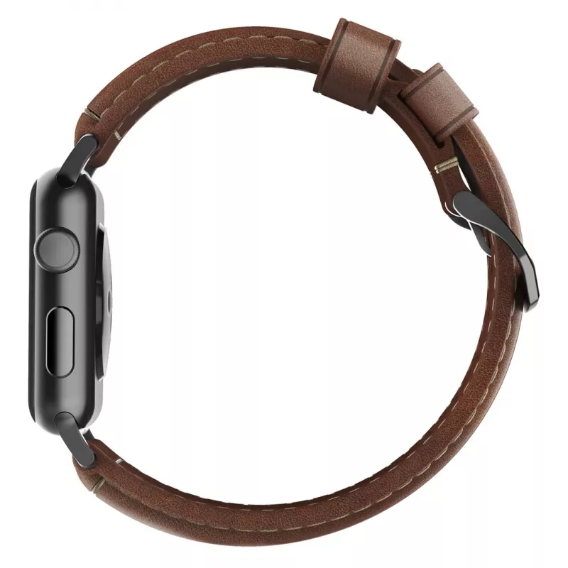 Pulseira NOMAD Traditional - pulseira de couro Horween para Apple Watch 46mm/49mm, castanho rústico, ferragens pretas