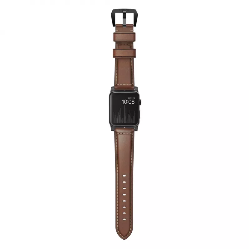 Pulseira NOMAD Traditional - pulseira de couro Horween para Apple Watch 46mm/49mm, castanho rústico, ferragens pretas