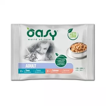 OASY pedaços em molho multipack seleção de peixe comida húmida para gatos 4x85g