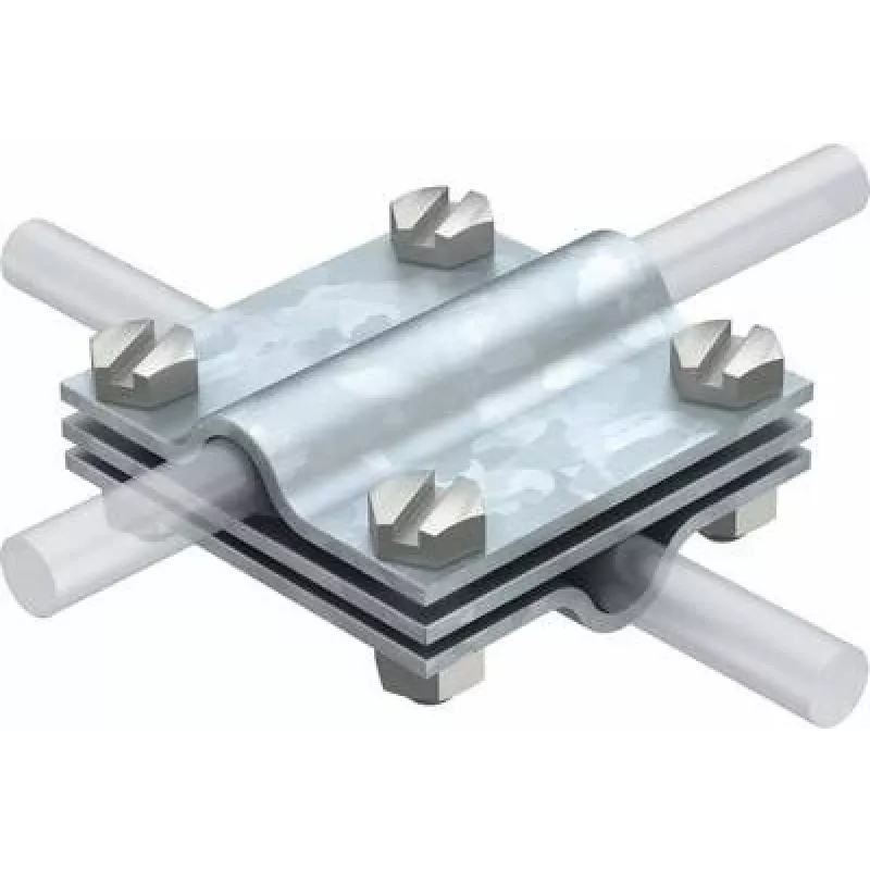 OBO Bettermann Tipo 254 Conector cruzado vertical para condutores redondos de 8-10 mm e planos até 30x4 mm, aço galvanizado a quente 5314038