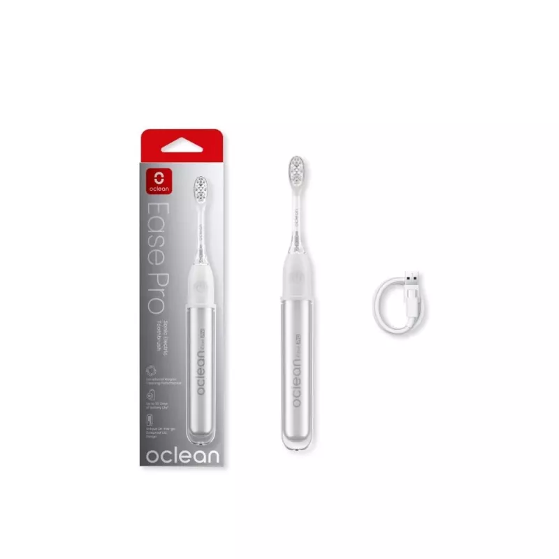 Escova de dentes elétrica Oclean Ease Pro Silver com tecnologia sónica, 5 modos de escovagem, carregamento USB-C, à prova de água IPX7, 180 dias de autonomia
