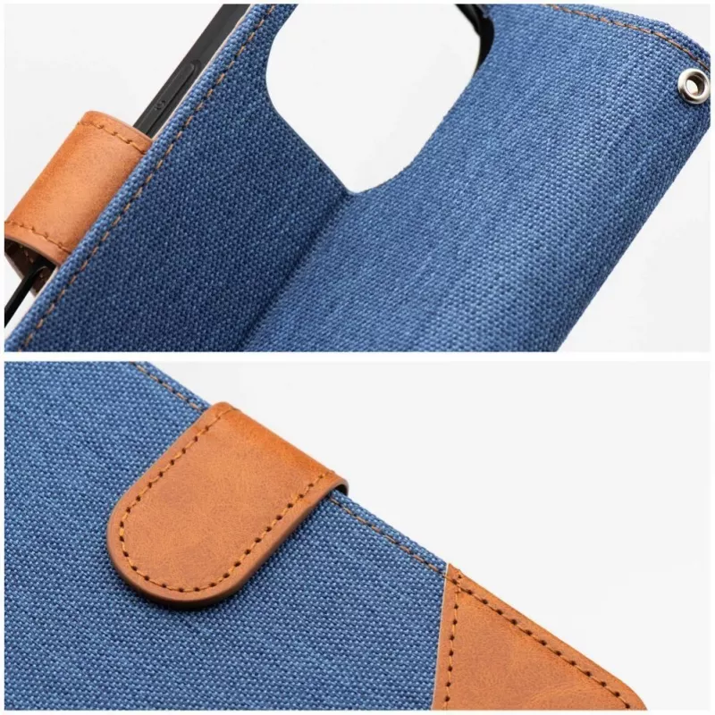 OEM Capa tipo livro para iPhone 16 Pro Max jeans azul