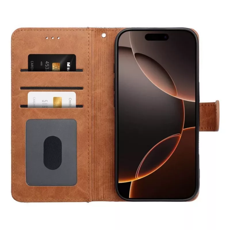 OEM Capa tipo livro para iPhone 16 Pro Max jeans azul
