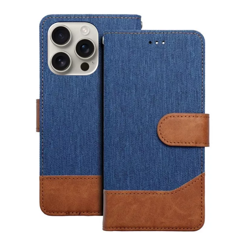 OEM Capa tipo livro para iPhone 16 Pro Max jeans azul
