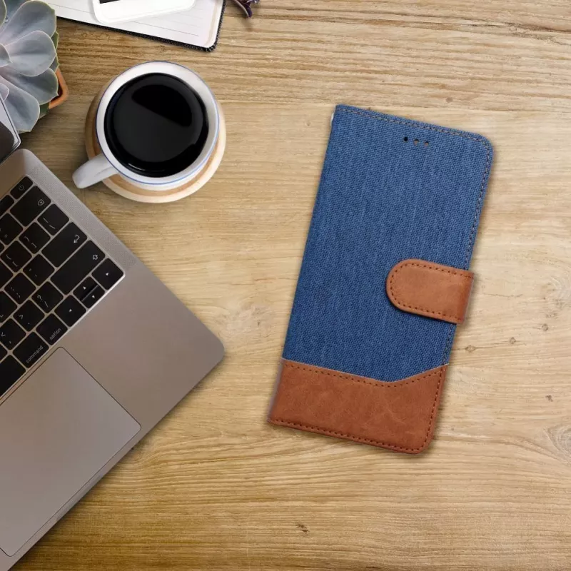 OEM Capa tipo livro para iPhone 16 Pro Max jeans azul