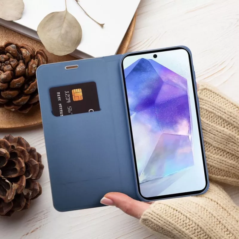 Capa flip OEM para Samsung A54 5G Luna Book carbono azul