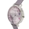 Olivia Burton Enchanted Garden relógio de senhora OB16EM05 - 38 mm caixa de aço inoxidável em tom de ouro rosa, mostrador branco floral, bracelete de pele cinzento-visom