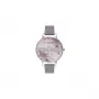 Olivia Burton Enchanted Garden relógio de senhora OB16EM05 - 38 mm caixa de aço inoxidável em tom de ouro rosa, mostrador branco floral, bracelete de pele cinzento-visom