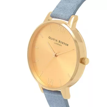 Olivia Burton relógio de senhora com mostrador grande OB16BD111 – 38 mm caixa de aço inoxidável em tom de ouro rosa, bracelete de pele cinzenta