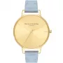 Olivia Burton relógio de senhora com mostrador grande OB16BD111 – 38 mm caixa de aço inoxidável em tom de ouro rosa, bracelete de pele cinzenta