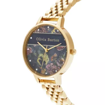 Olivia Burton relógio de senhora Celestial OB16VS01 34mm caixa de aço inoxidável com PVD em ouro rosa bracelete de pele preta