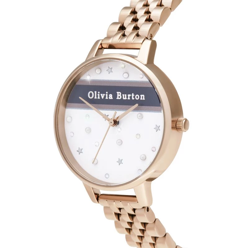 OLIVIA BURTON relógio de senhora analógico de quartzo Celestial OB16VS06 – 34 mm caixa de aço inoxidável em tom de ouro rosa, bracelete de pele cinzenta