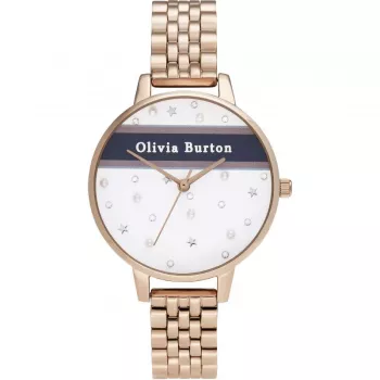 Relógio de mulher OLIVIA BURTON Celestial OB16VS06 - 34 mm caixa em aço inoxidável ouro rosa, bracelete em pele cinzento, quartzo analógico