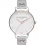 Olivia Burton relógio de senhora Enchanted Garden OB16ES10 - 38mm caixa de aço inoxidável em tom de ouro rosa, mostrador branco floral, bracelete de pele cinzenta