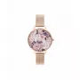Olivia Burton relógio para senhora Lucky Bee OB16LP01 - caixa de ouro rosa de 34mm, mostrador branco, bracelete de couro cinzenta