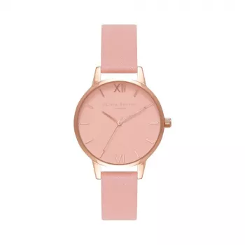 Olivia Burton Relógio de mulher Midi Dial OB16MD77 - 30mm Caixa de aço inoxidável com revestimento PVD rosa-ouro, bracelete de pele cinzenta, mostrador cinzento