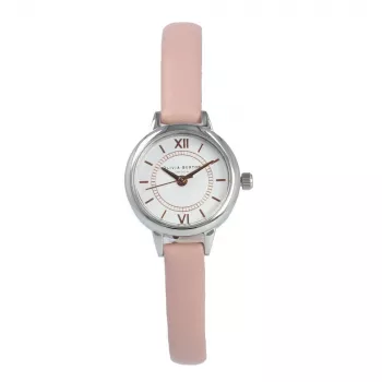 Relógio de mulher OLIVIA BURTON Mini Dial OB16MC59 - caixa em aço inoxidável cor de ouro rosa, mostrador branco, bracelete de pele cinzenta, 23 mm