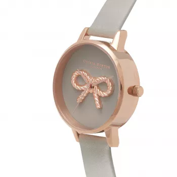 Olivia Burton relógio de senhora OB16VB04 aço inoxidável ouro rosa com mostrador branco e bracelete de pele vegan cinzenta