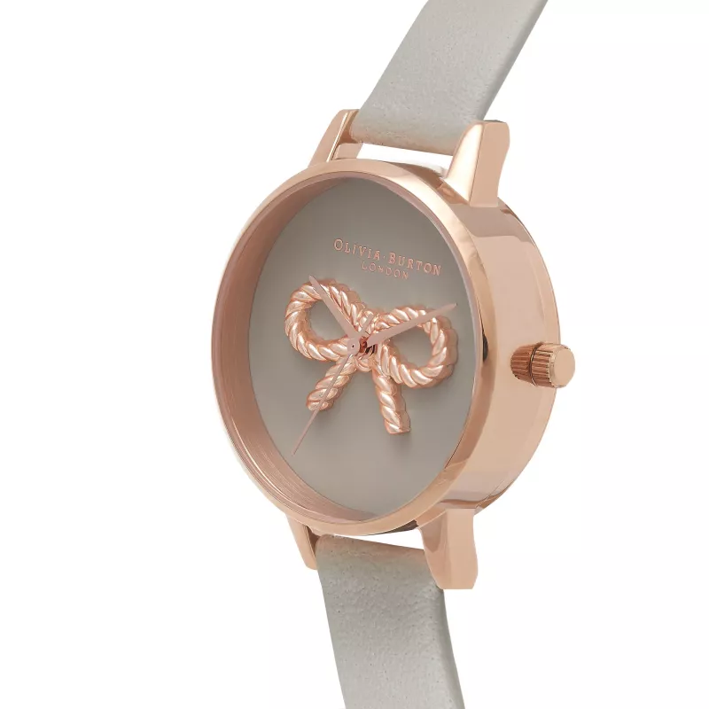 Olivia Burton relógio de senhora OB16VB04 aço inoxidável ouro rosa com mostrador branco e bracelete de pele vegan cinzenta