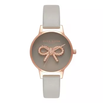 Olivia Burton relógio de senhora OB16VB04 aço inoxidável ouro rosa com mostrador branco e bracelete de pele vegan cinzenta