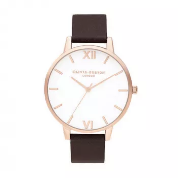 Olivia Burton relógio de senhora Sparkle Bee OB16SH07 – 34mm caixa de aço inoxidável em tom de ouro rosa, mostrador branco em madrepérola, bracelete de pele cinzenta