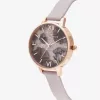 Olivia Burton relógio de senhora Sparkle Bee OB16SP15 - 34 mm caixa de aço inoxidável, bracelete de pele cinzenta, mostrador branco/prateado