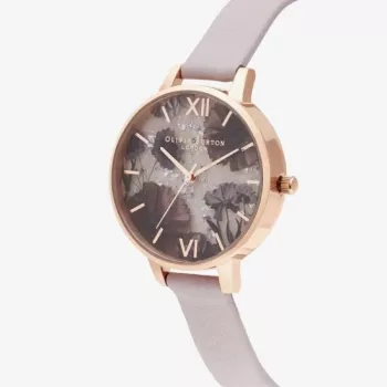 Relógio Olivia Burton Sparkle Bee OB16SP15 para mulher - caixa em aço inoxidável de 34 mm, bracelete em pele cinzenta, mostrador branco/prateado