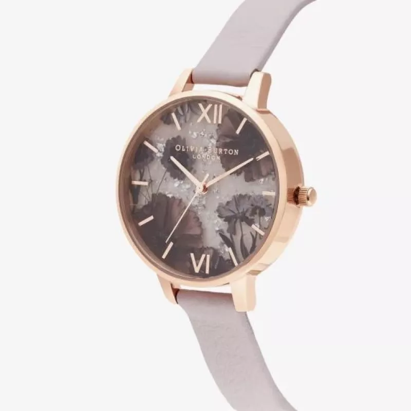 Olivia Burton relógio de senhora Sparkle Bee OB16SP15 - 34 mm caixa de aço inoxidável, bracelete de pele cinzenta, mostrador branco/prateado