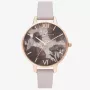 Olivia Burton relógio de senhora Sparkle Bee OB16SP15 - 34 mm caixa de aço inoxidável, bracelete de pele cinzenta, mostrador branco/prateado