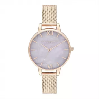 Olivia Burton relógio de senhora Sparkle Bee OB16SP16 - 34mm mostrador prateado bracelete de pele cinzenta