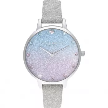 Olivia Burton relógio de senhora Sparkle Floral OB16US49 – 34 mm caixa de aço inoxidável em tom de ouro rosa, bracelete de pele cinzenta, mostrador branco floral