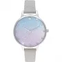 Olivia Burton relógio de senhora Sparkle Floral OB16US49 – 34 mm caixa de aço inoxidável em tom de ouro rosa, bracelete de pele cinzenta, mostrador branco floral