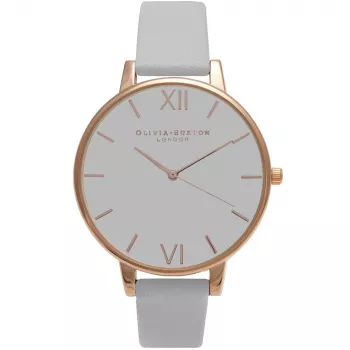 Olivia Burton relógio para senhora OB15BD61 38mm caixa de aço inoxidável mostrador branco com flores bracelete de couro cinzenta
