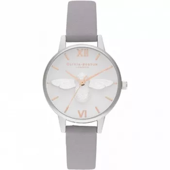 Relógio de mulher OLIVIA BURTON OB16AM163 - 30mm caixa de aço inoxidável, mostrador branco, bracelete de pele cinzento