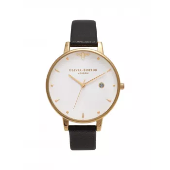 Olivia Burton relógio de senhora OB16AM86 38mm caixa de aço inoxidável banhada a ouro rosa bracelete de pele cinzenta