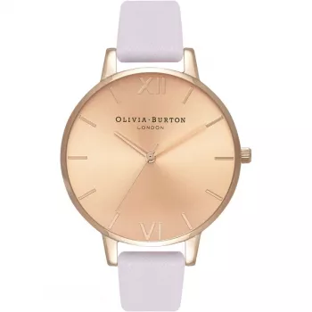 Olivia Burton Relógio de mulher OB16BD110 38 mm caixa de aço inoxidável ouro rosa bracelete de pele cinzenta