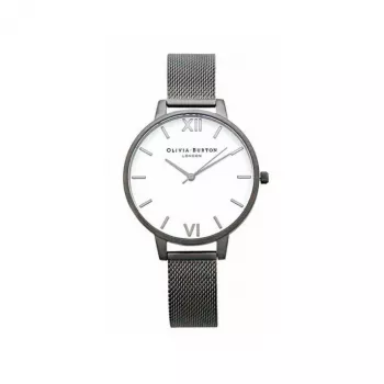 Olivia Burton relógio de senhora OB16BDW06 38mm – mostrador branco floral, bracelete de pele cinzenta