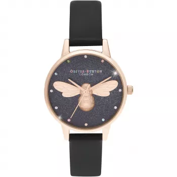 Olivia Burton relógio de mulher OB16FB13 (30 mm) - dourado rosa, pele cinzento, mostrador floral