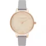 Olivia Burton relógio para senhora OB16GD45 34 mm mostrador cinzento com glitter bracelete de couro com aço inoxidável banhado a ouro rosa
