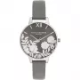 OLIVIA BURTON relógio de senhora analógico de quartzo OB16MV96 34 mm caixa de aço inoxidável em tom de ouro rosa mostrador azul-escuro Celestial com glitter bracelete de pele preta