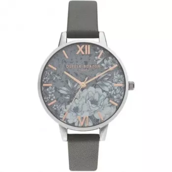 OLIVIA BURTON relógio para senhora OB16TZ05 34 mm analógico de quartzo caixa de aço inoxidável mostrador cinzento Mink bracelete de couro cinzenta