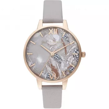 Relógio de mulher OLIVIA BURTON OB16VM37 34mm mostrador prateado com acabamento raios de sol bracelete de pele cinzenta