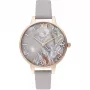 Relógio de mulher OLIVIA BURTON OB16VM37 34mm mostrador prateado com acabamento raios de sol bracelete de pele cinzenta