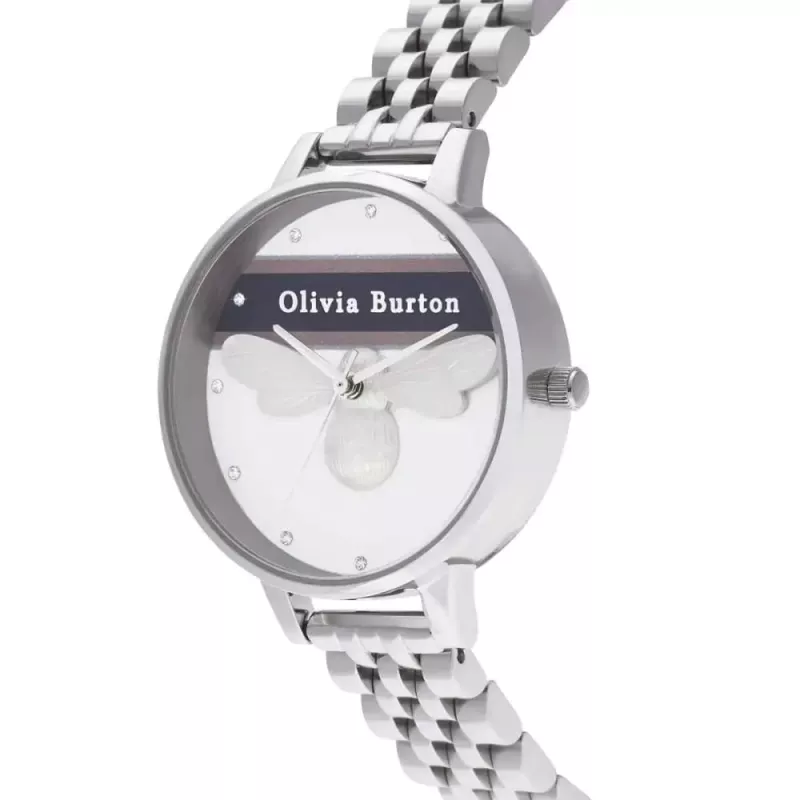 Olivia Burton relógio de senhora OB16VS07 (34 mm) – caixa de aço inoxidável em tom de ouro rosa, bracelete de pele cinzenta