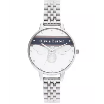 Relógio de mulher Olivia Burton OB16VS07 (34 mm) - caixa de aço inoxidável tom ouro rosa, bracelete de pele cinzenta