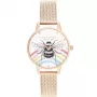 OLIVIA BURTON relógio de senhora Wishing Star OB16WL90 30mm aço inoxidável ouro rosa mostrador branco em madrepérola bracelete de pele cinzenta