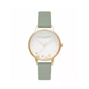 Olivia Burton Relógio de mulher Wishing Watch OB16CH17 - Caixa de aço inoxidável de ouro rosa de 30 mm, bracelete de pele cinzenta, mostrador de madrepérola branca com motivo de abelhas e flores