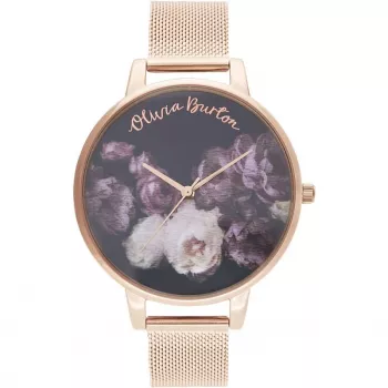 Relógio de mulher Olivia Burton Wishing Watch OB16WG22 - 38mm ouro rosa e pele cinzenta