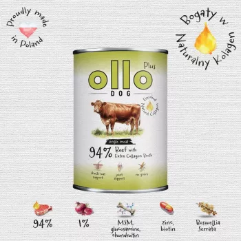 OLLO Plus Collagen Mono Beef Alimento Húmido para Cão 800g