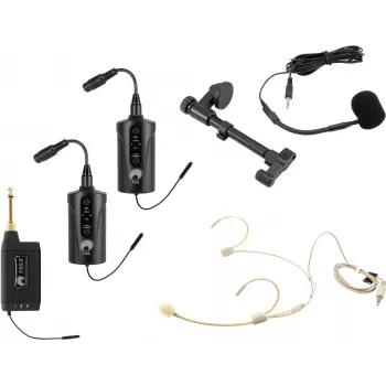 OMNITRONIC conjunto FAS TWO sistema sem fios UHF de dois canais com 2 emissores de bolso, headset e microfone para guitarra acústica (660-690 MHz) 20000973